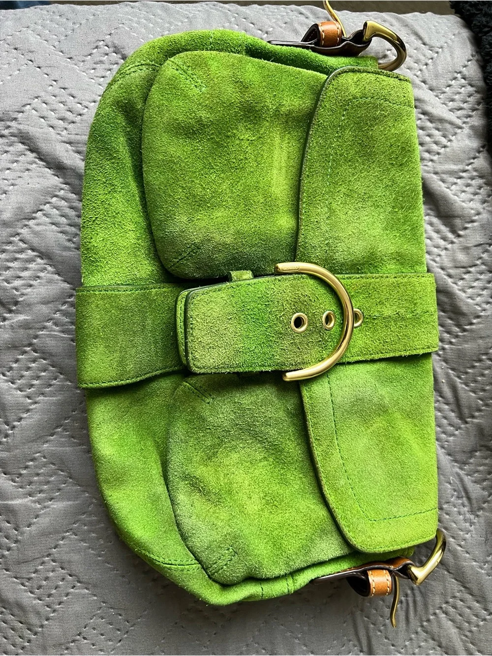 Coach Green Suede Belt-Accent SoHo Shoulder Bag